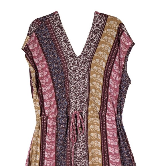 Cactus + Pearl Women size L Mix Stripe Knit Maxi Dress Slits Cottagecore Hippie - Picture 2 of 13